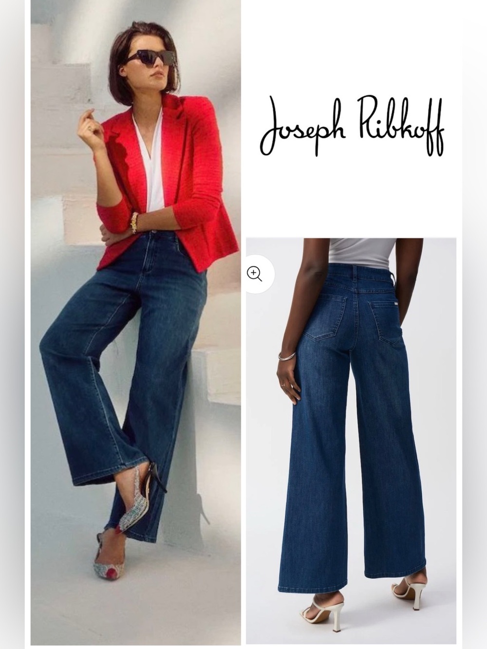 Joseph Ribkoff Mid-Rise Dark Blue Wide-Leg Denim Jeans